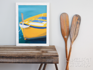 Yellow wooden fishing boat