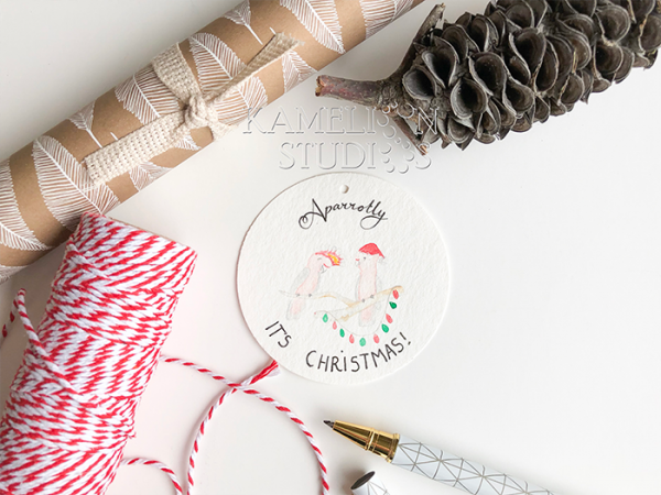 Aparrotly Its Christmas pun gift tags by Kamelion Studios