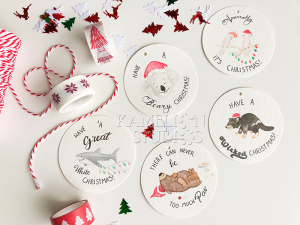 Set of 5 Hand Illustrated Christmas Gift Tags by Kamelion Studios
