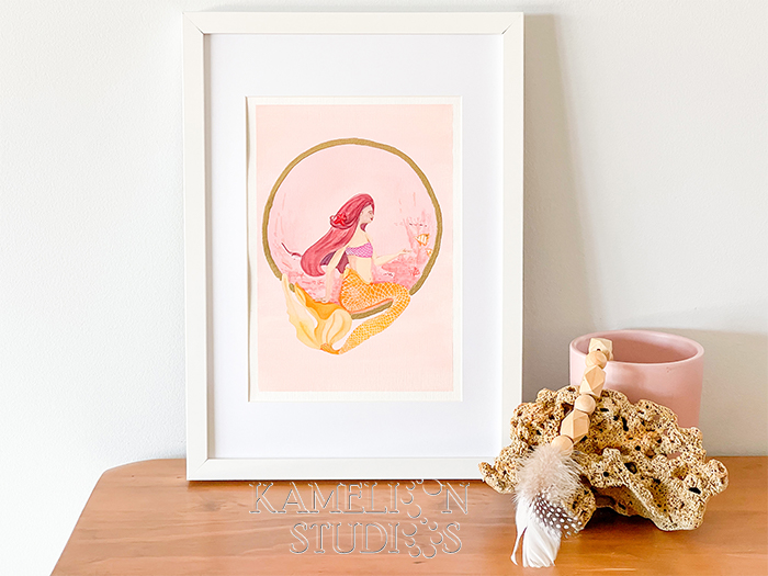 Arabian Sea Mermaid original watercolour by Kamelion Studios