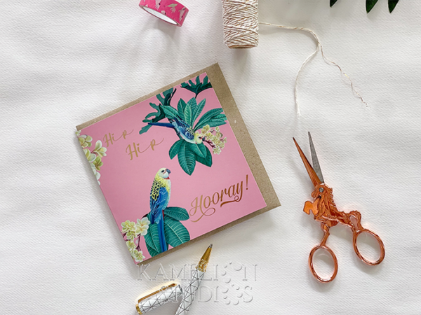 Rosella birthday card with gold foil
