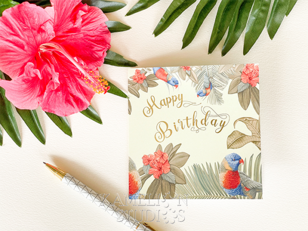 Lorikeet Birthday Card with gold foil