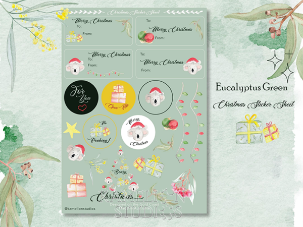 Christmas Sticker Sheet - Eucalyptus Green
