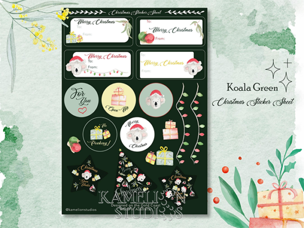Christmas Sticker Sheet - Koala Green